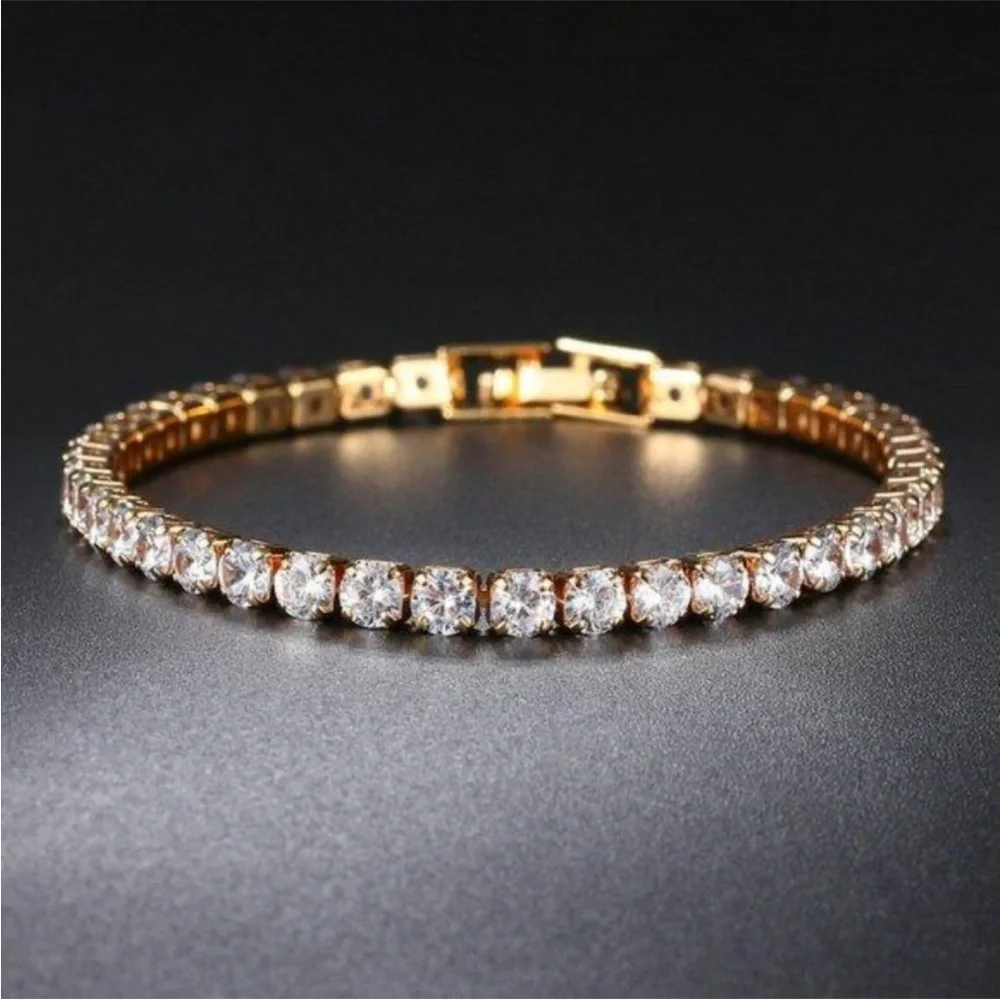 New 18K Gold Plated Round Diamond Bracelet - Picture 1 of 3